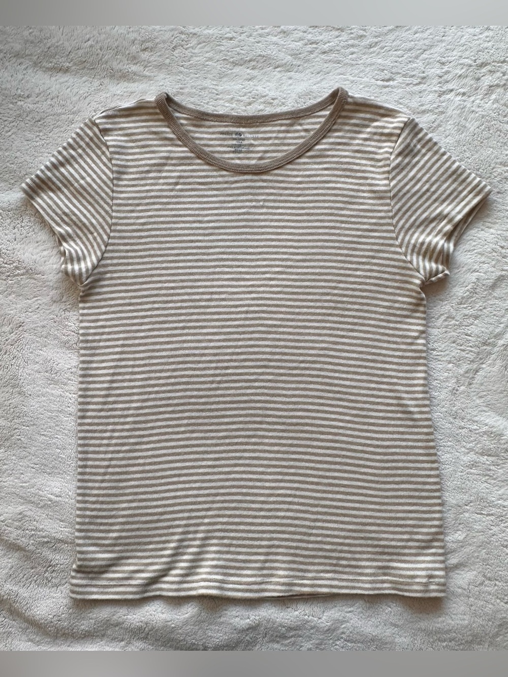 Brandy Melville Beige and White Striped Short-Sleeve Tee